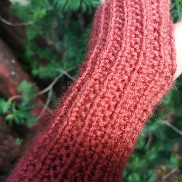 Sustainable Recycled Plastic Handmade Fingerless Knit Gloves Arm Warmer Gift - Picture 3 of 5